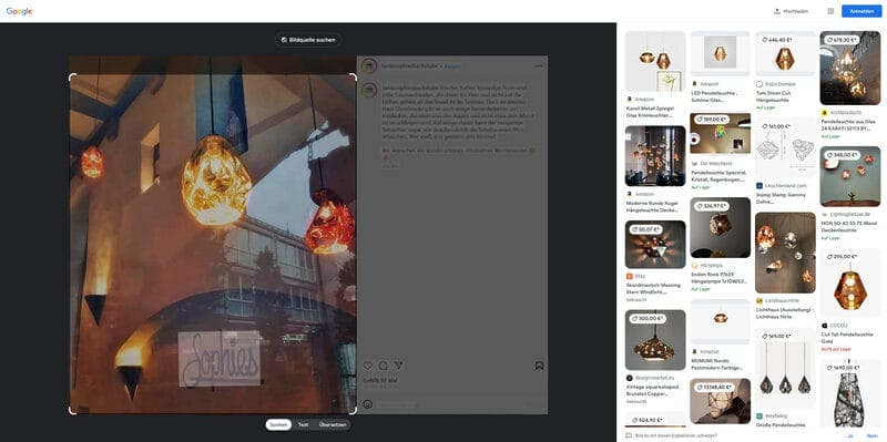 Die stylischen Lampen im Osnabrücker „Café Sophies/Tante Sophies Backstube“ sind ein wahrer Hingucker. Sie haben mich dazu angeregt, eine Visual Search durchzuführen und nach vergleichbaren Produkten zu suchen.