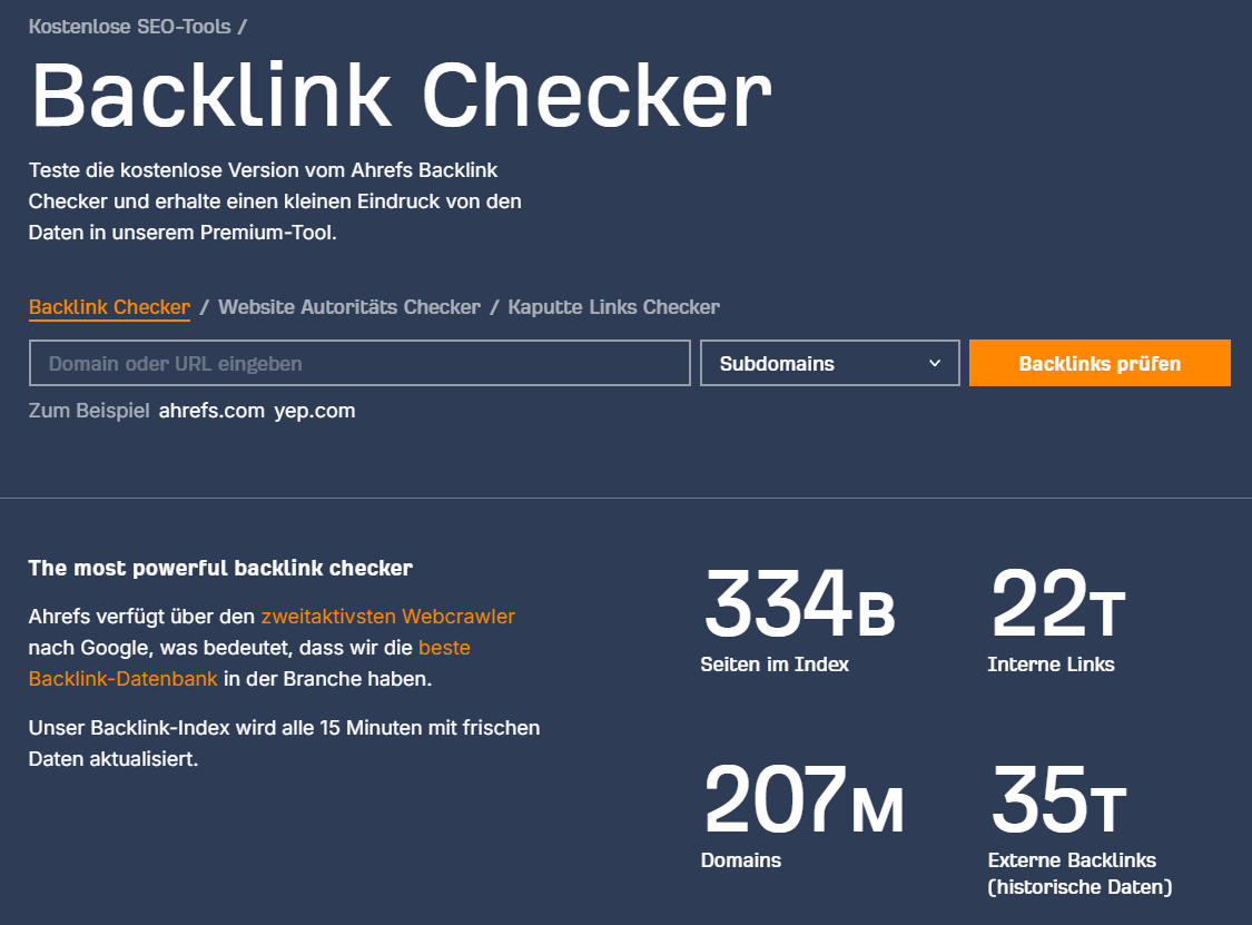 Backlink Checker von ahrefs