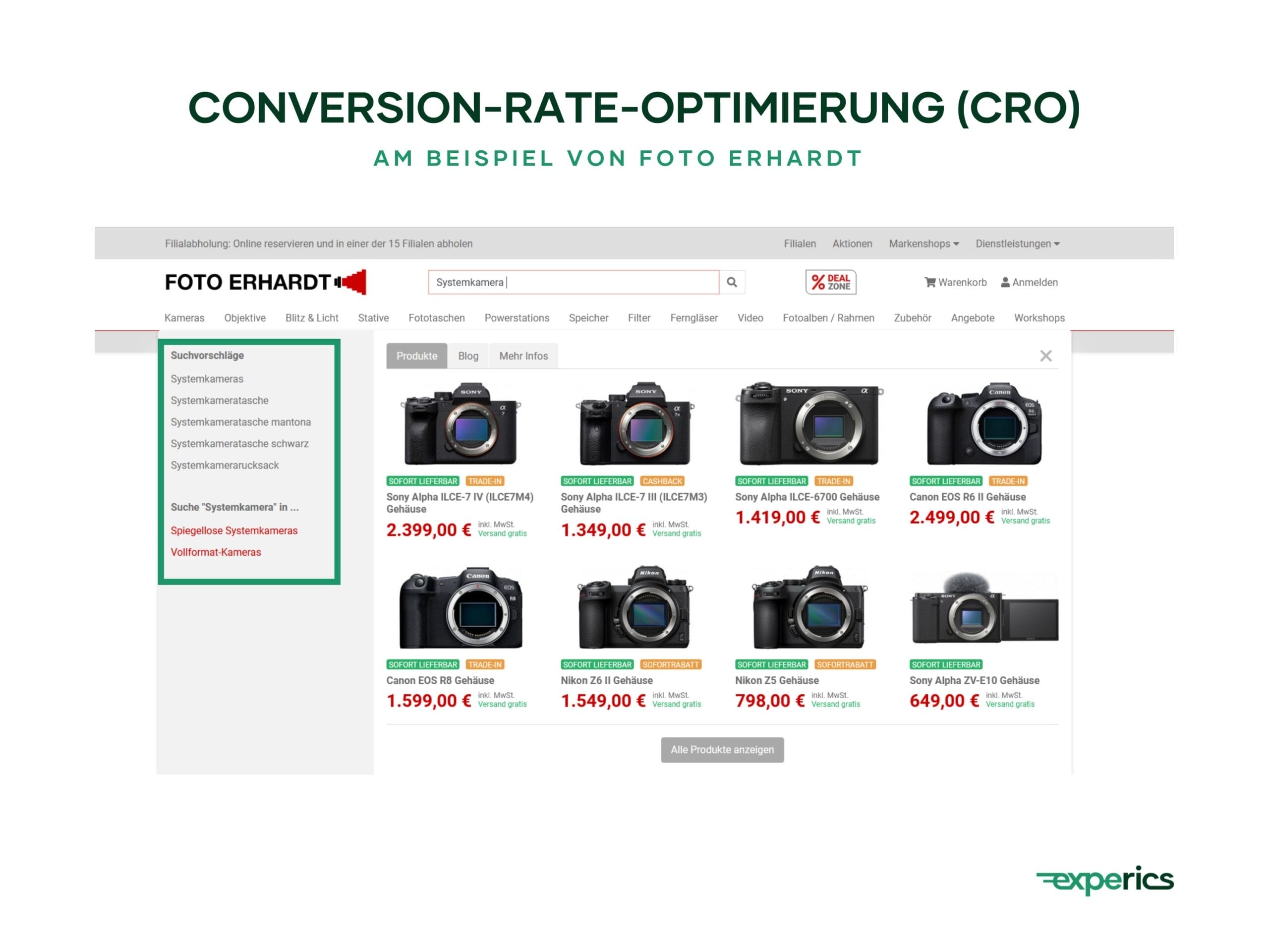 Im Online-Shop von Foto Erhardt ist die „Auto Suggest“-Funktion bereits erfolgreich implementiert worden.
