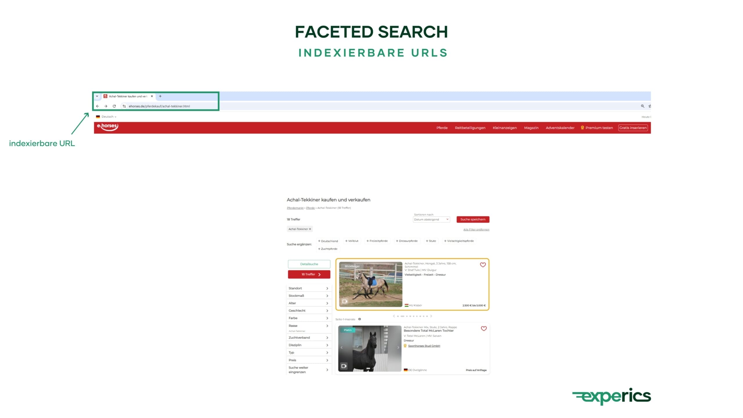 Indexierbare URLs sind dann sinnvoll, wenn eine Facetten-Kombination ein groĂes Suchvolumen aufweist und zudem ein ausreichendes (Produkt-)Angebot auf der Website besteht, welches diese Suchanfrage dann bedient.