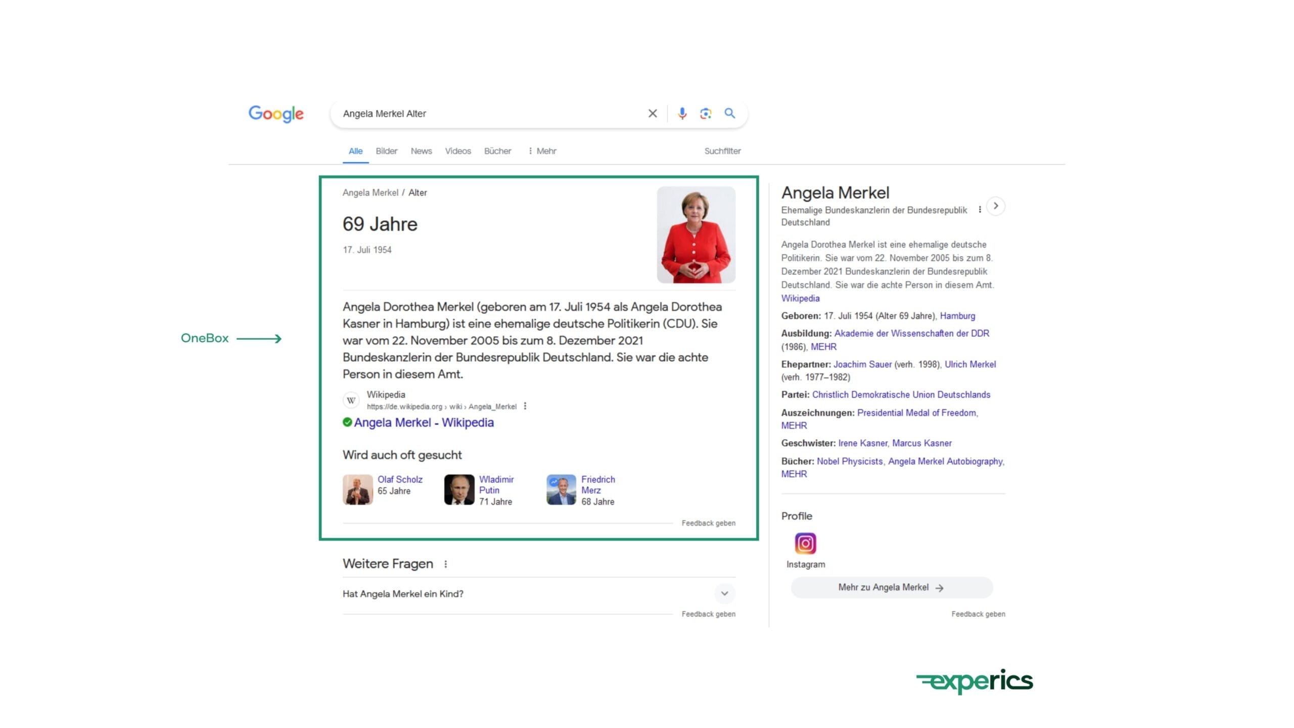 Die OneBox und das Featured Snippet unterscheiden sich voneinander nicht nur optisch, sondern auch inhaltlich. Denn die Daten stammen aus unterschiedlichen Datensätzen. Während die OneBox ihre Informationen aus dem Knowledge Graph erhält, greift das Featured Snippet direkt auf die entsprechende Website zu, um seine Daten zu beziehen.