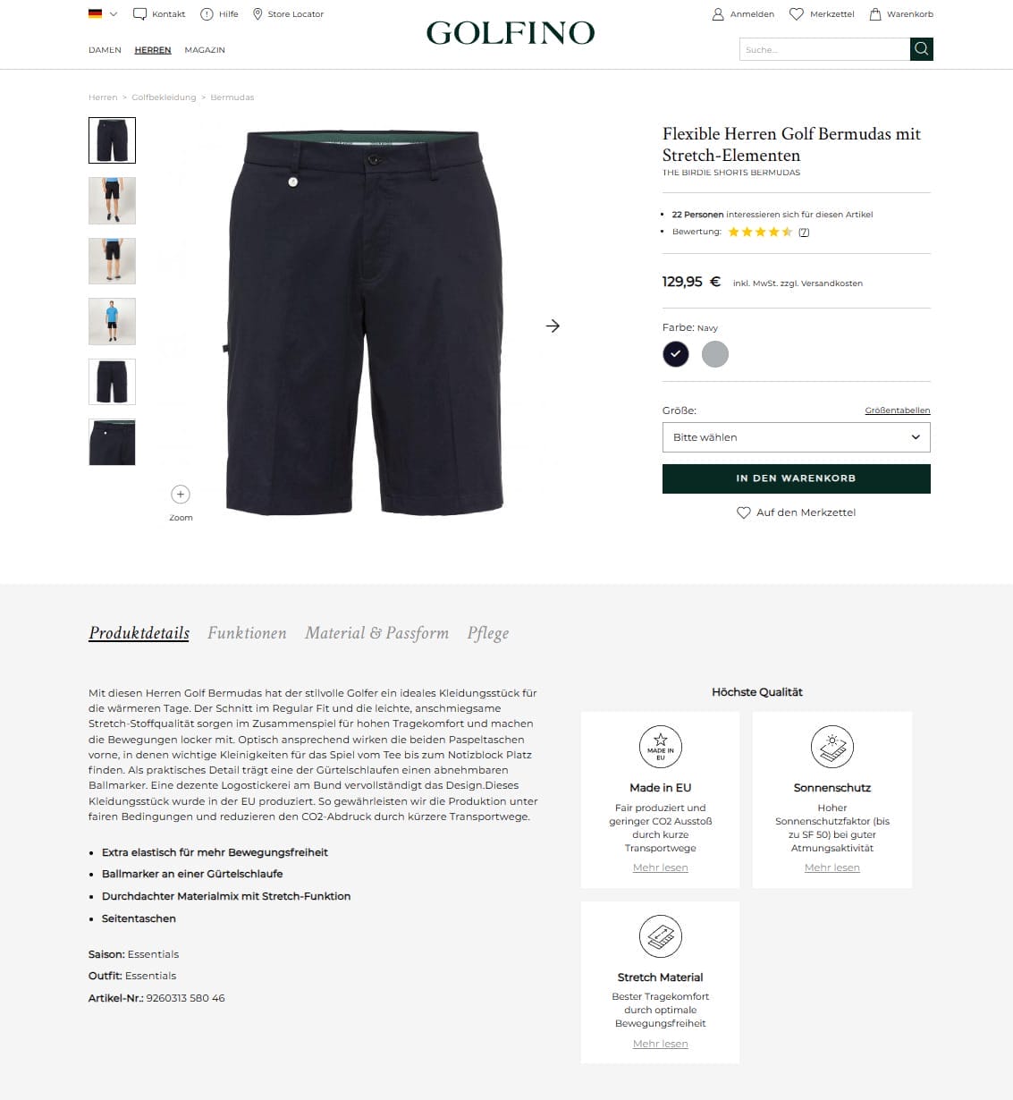 Ein Beispiel für eine prägnante Produktbeschreibung: der Produkttext von „GOLFINO” .