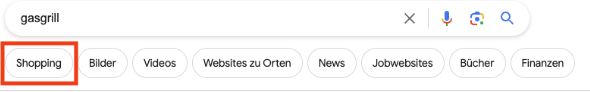 Beispiel der Google Suche inklusive Darstellung des Shopping Tabs