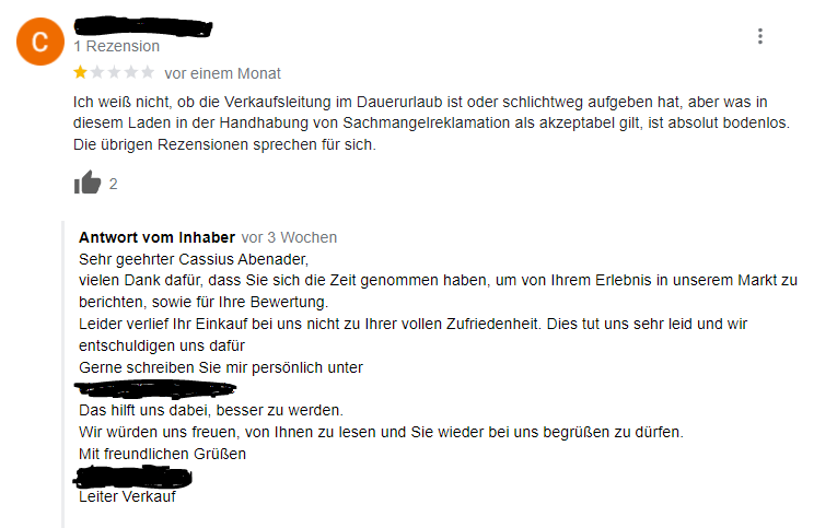 Auf negative Bewertungen im Google Unternehmensprofil reagieren