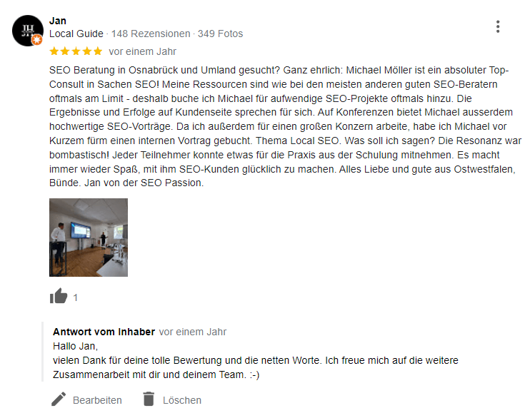 Auf Bewertungen im Google Unternehmensprofil reagieren