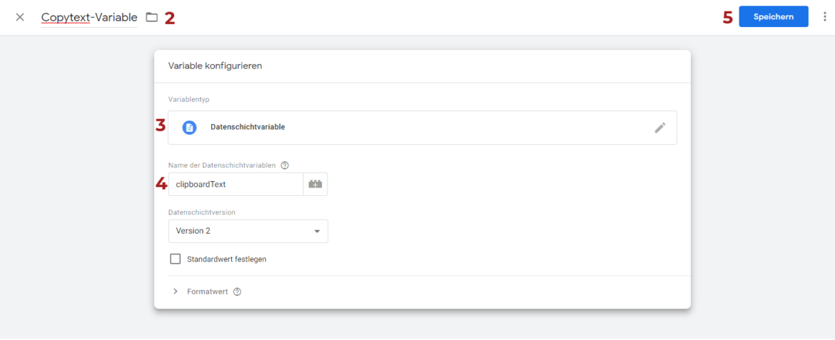 GTM Tutorial Schritt 1 - Inhalte kopieren - Variable konfigurieren