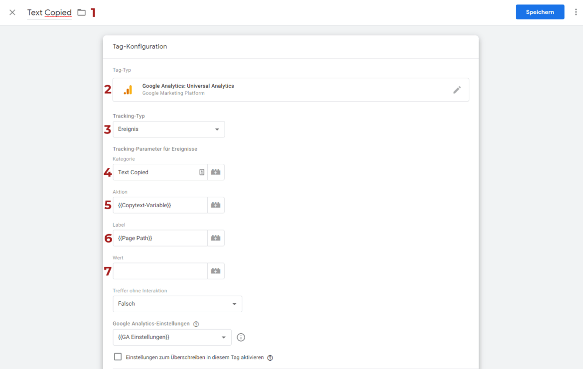 gtm tutorial schritt 3 inhalte kopieren tag text copied konfigurieren