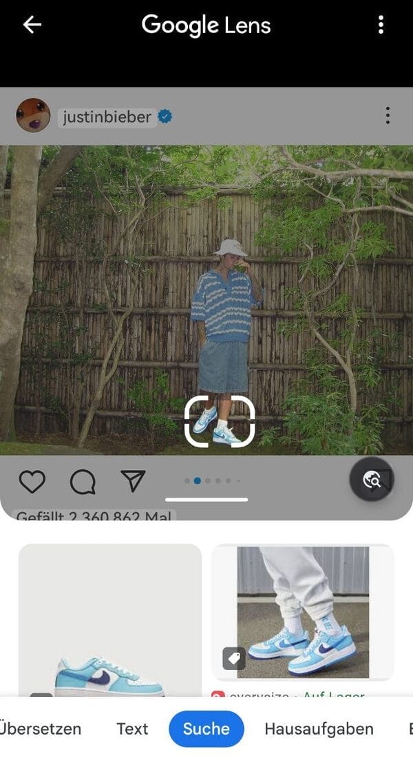 Mithilfe von Visual Search lassen sich die gewünschten Sneakers sofort online finden.