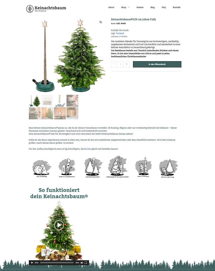 Ein weiteres Beispiel für eine verkaufsstarke Produktbeschreibung ist dieser Produkttext von „Keinachtsbaum”.