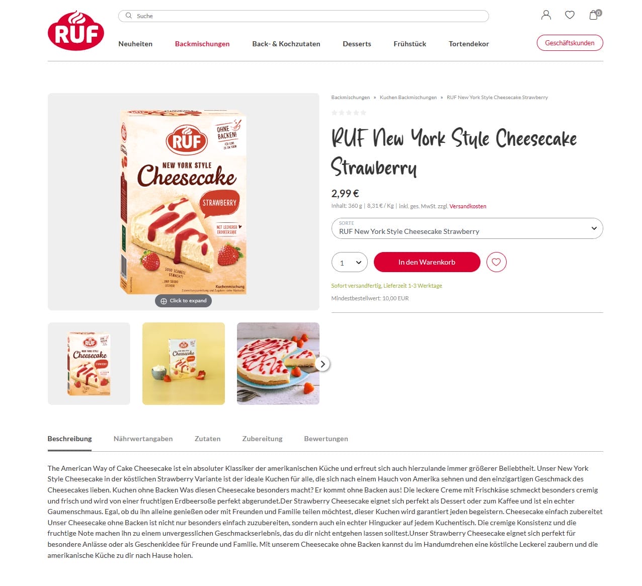 Ein weiteres gutes Beispiel für eine gute Produktbeschreibung liefert unser Kunde „RUF”.