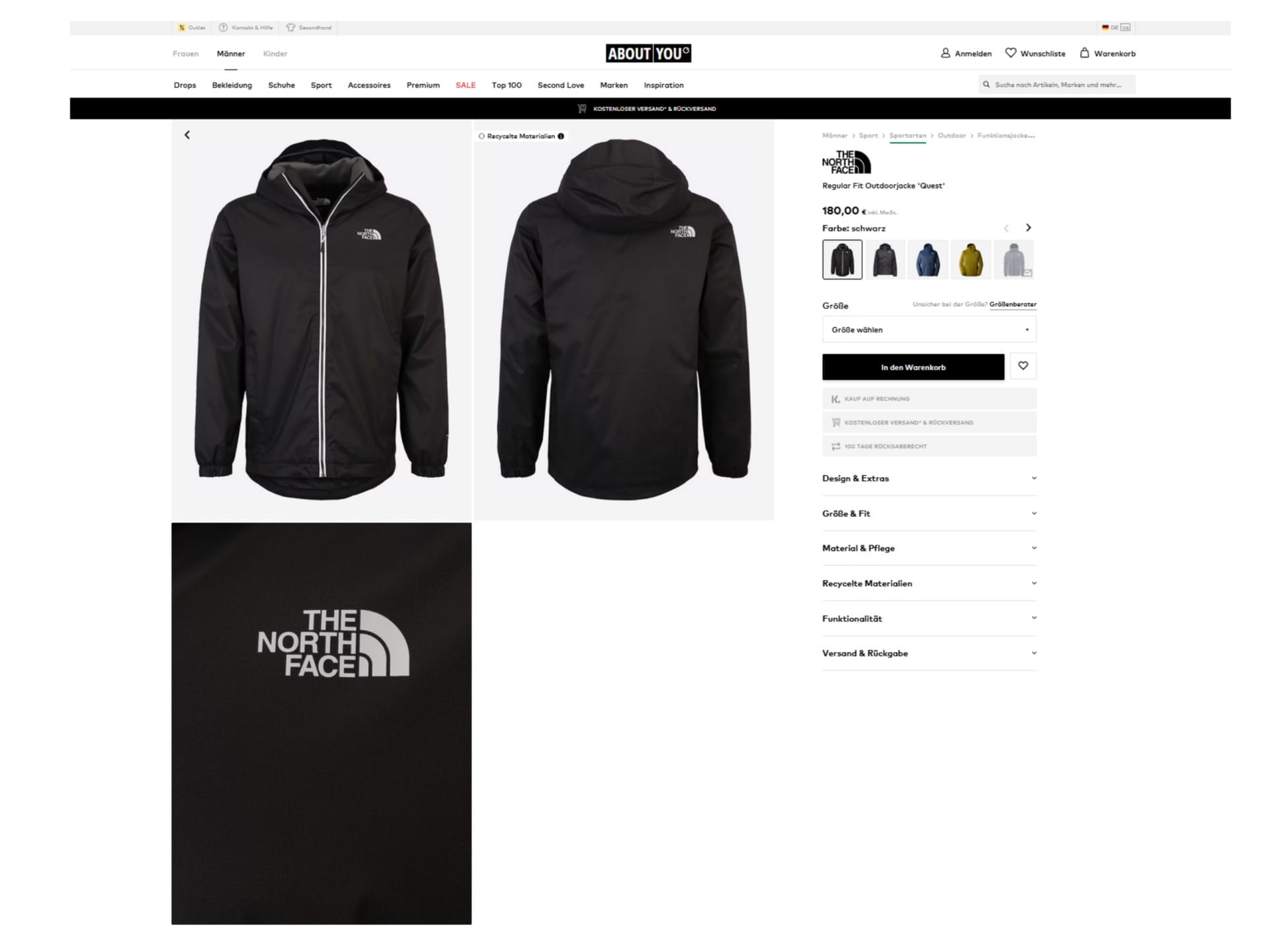 Die attributbasierten Breadcrumbs im Online-Shop von „AboutYou“ sind ebenfalls gut strukturiert.