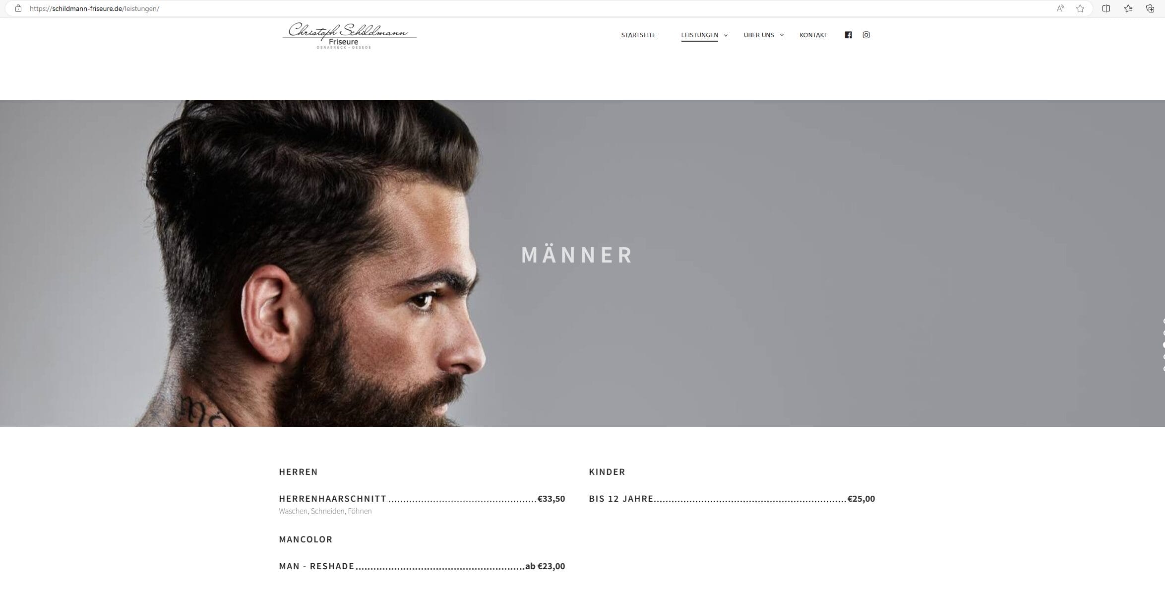 So sieht SEO-relevanter Content aus: Screenshot der Leistungsseite des Osnabrücker Friseurs Christoph Schildmann.