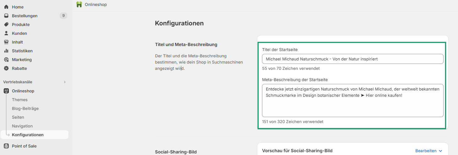 Shopify Homepage: SEO Einstellungen