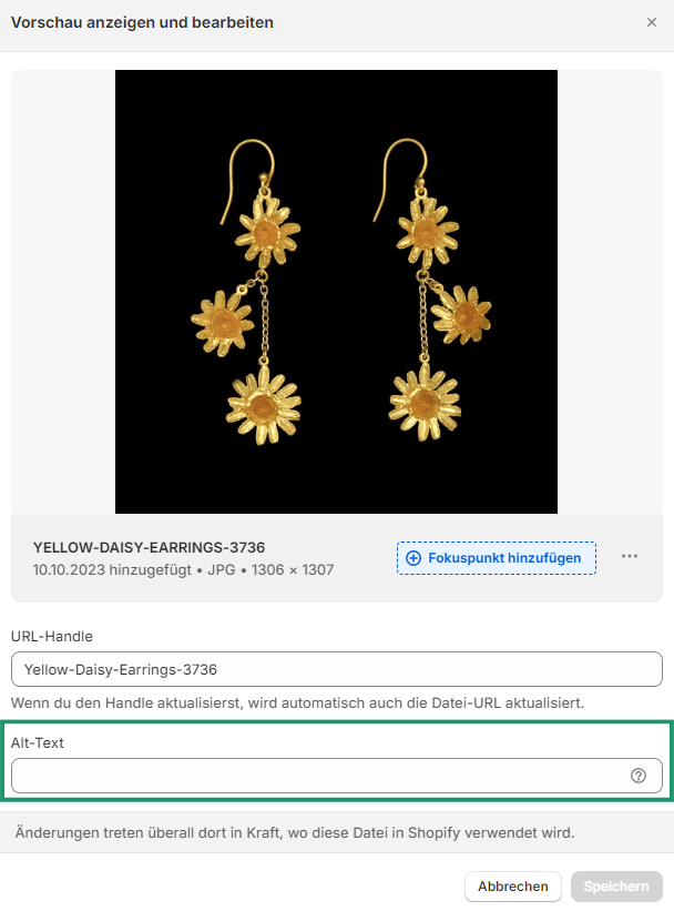 Shopify SEO Screenshot Backend: Alt-Texte